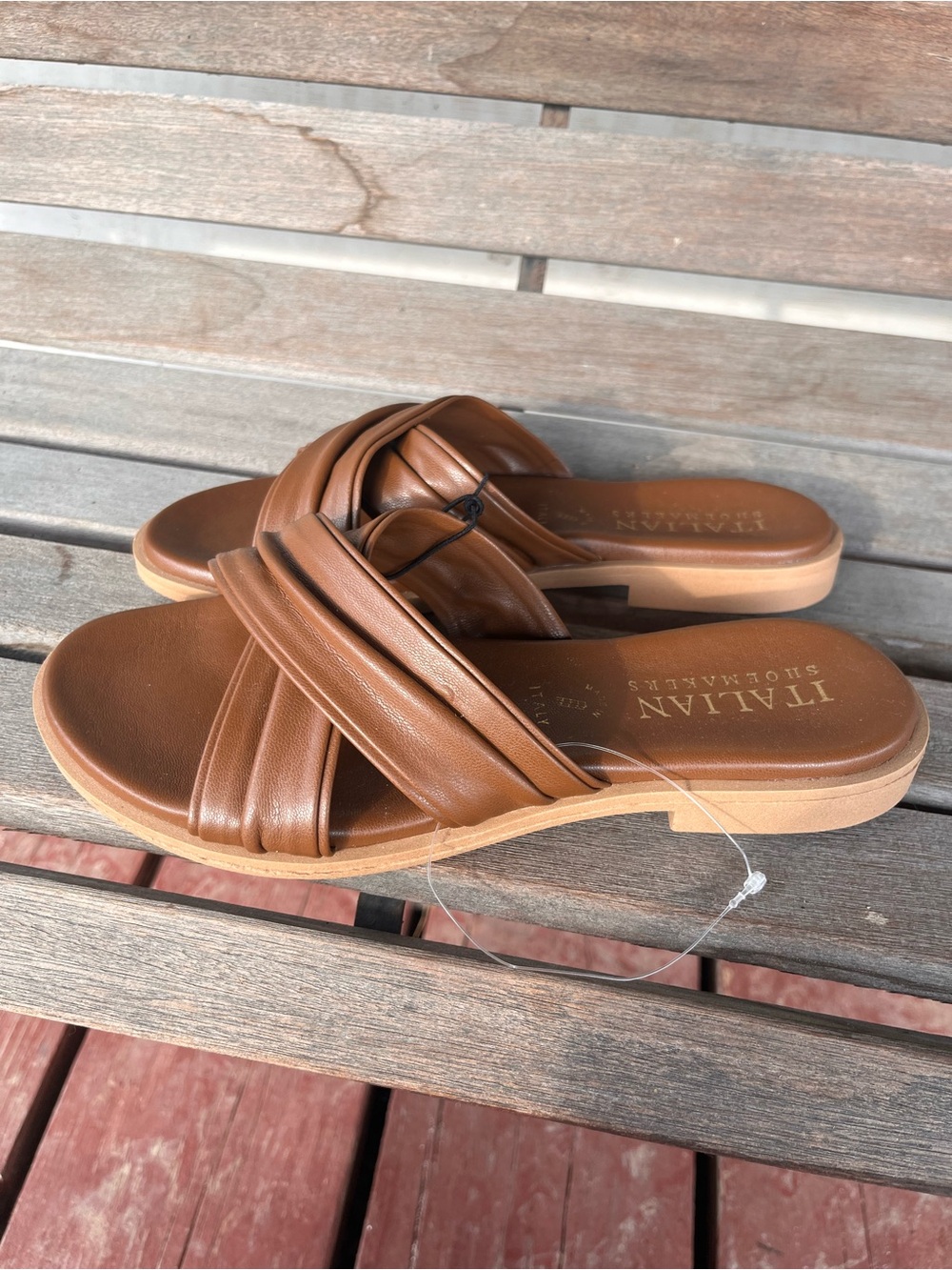 Italian Shoemakers Tan Brown Leather Crossover Slide Mules